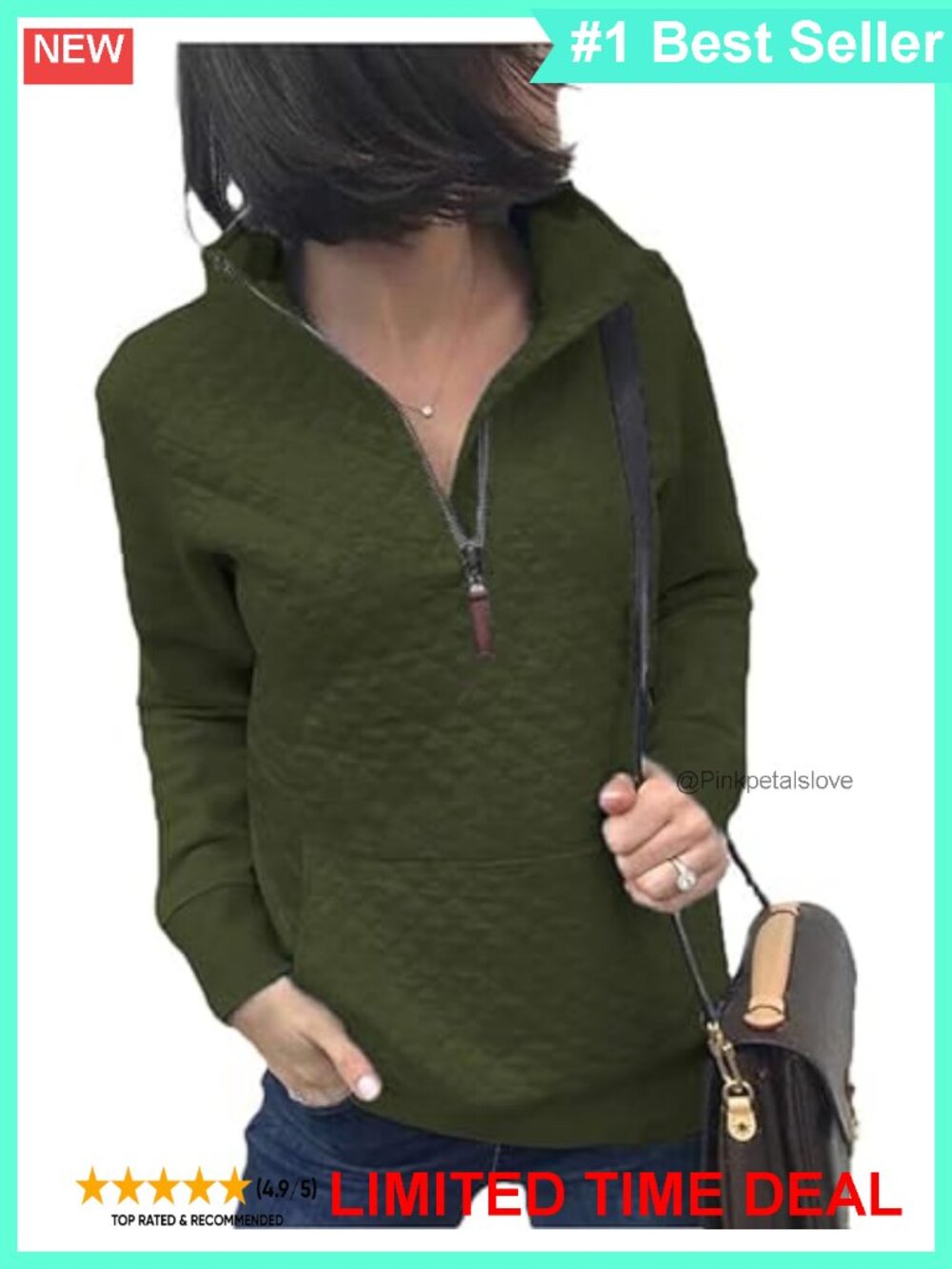 BTFBM Quarter Zip Sweatshirt Quilted Pullover Kangaroo Pocket